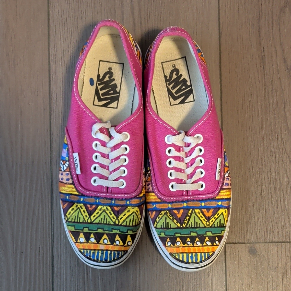 Vans Kids Pink and Multicolor Patterned Sneakers